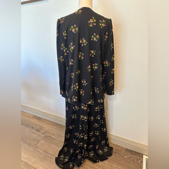 Caron International  floral dress and jacket set VTG 70s EUC SZL black maxi - Picture 10 of 11